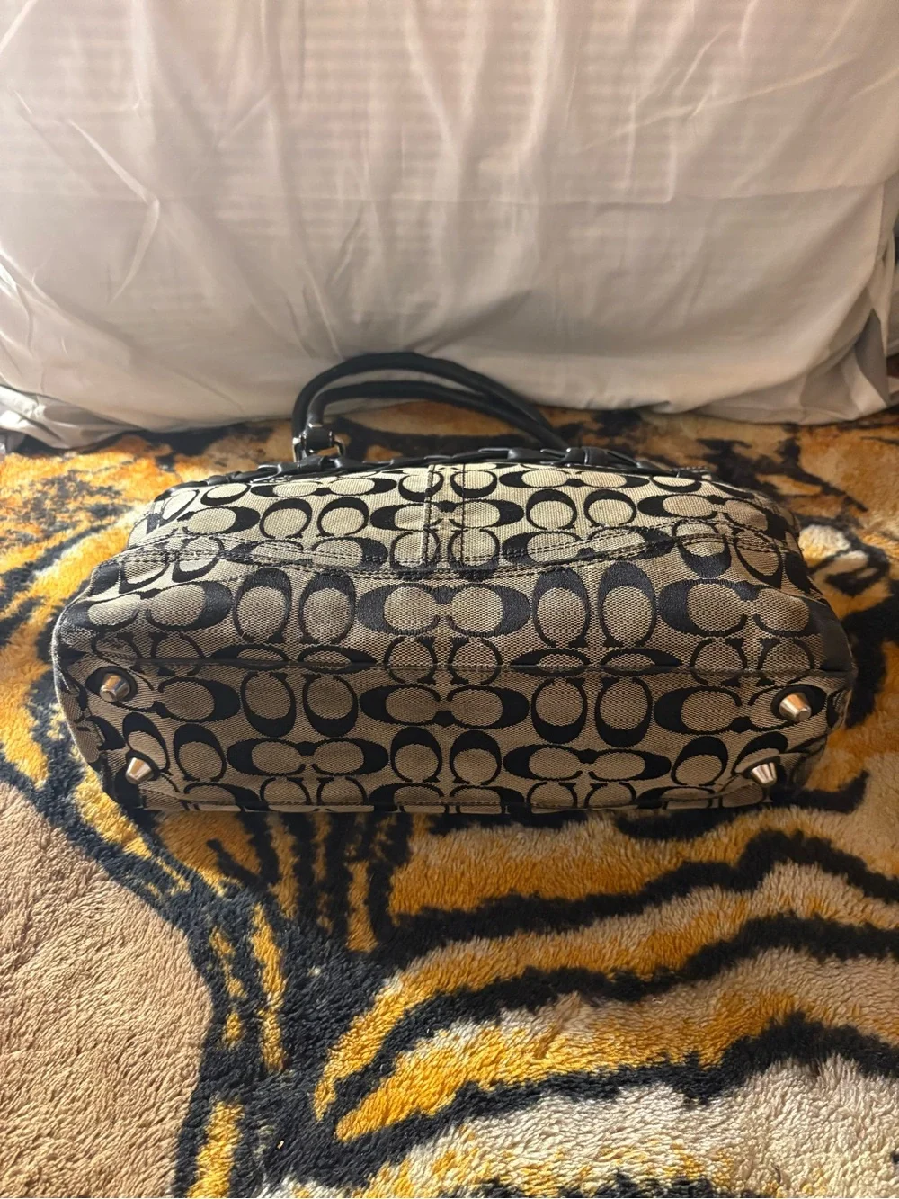 Coach Monogram Satchel in Black and Tan